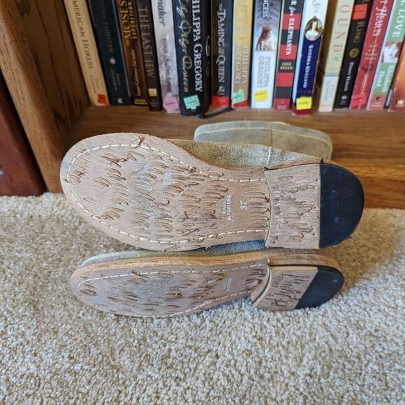 FELMINI anthropologie cream and taupe leather booties stuffed zip side euc sz 37 - Picture 3 of 8